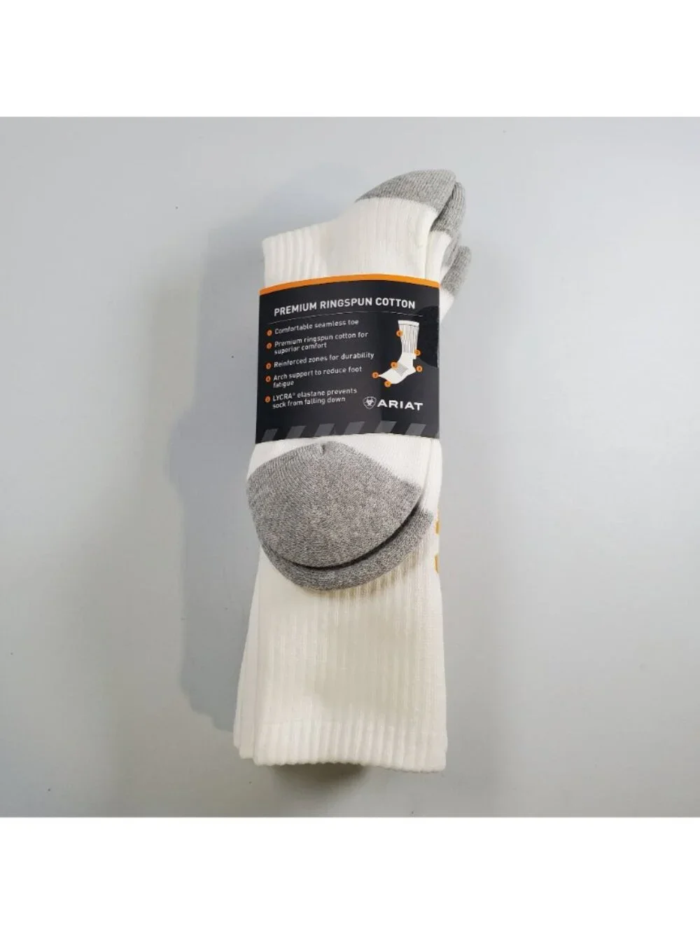 ARIAT 3 Pack White Work Premium Ringspun Cotton Socks Men Size Medium NWT